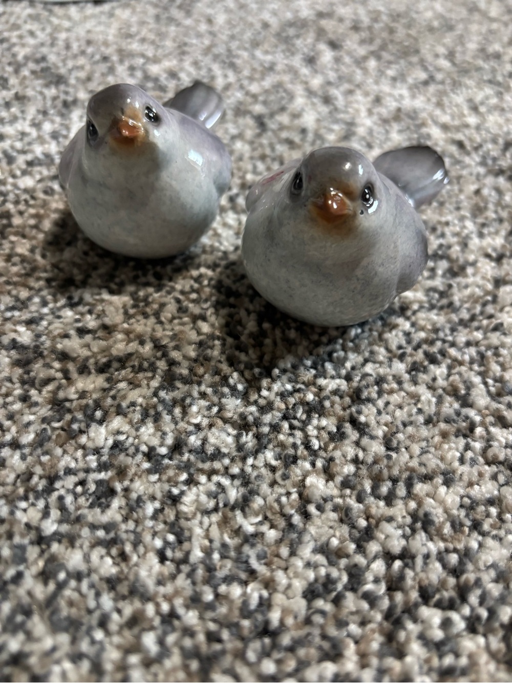Ceramic Grey Bird Figurine Pair - Decorative Pet Bird Accent